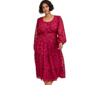 NWT "TORRID" Midi Clip Dot Chiffon Tiered Dress Size 10/M-L